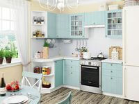 Небольшая угловая кухня в голубом и белом цвете Бийск